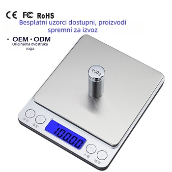 Mini visoko precizna elektronička kuhinjska vaga CX-I2000, kapacitet mjerenja 3 kg, napajanje: 2 x AAA baterije, mogućnost prilagođene obrade