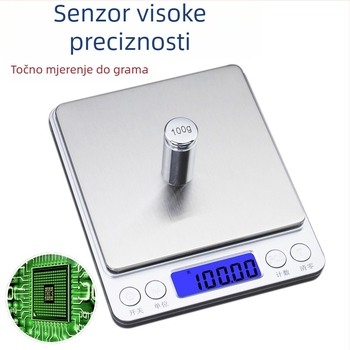 Mini visoko precizna elektronička kuhinjska vaga CX-I2000, kapacitet mjerenja 3 kg, napajanje: 2 x AAA baterije, mogućnost prilagođene obrade