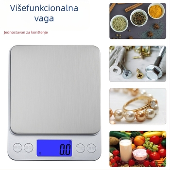 Mini visoko precizna elektronička kuhinjska vaga CX-I2000, kapacitet mjerenja 3 kg, napajanje: 2 x AAA baterije, mogućnost prilagođene obrade