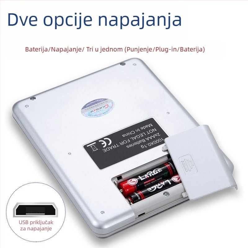 Mini visoko precizna elektronička kuhinjska vaga CX-I2000, kapacitet mjerenja 3 kg, napajanje: 2 x AAA baterije, mogućnost prilagođene obrade