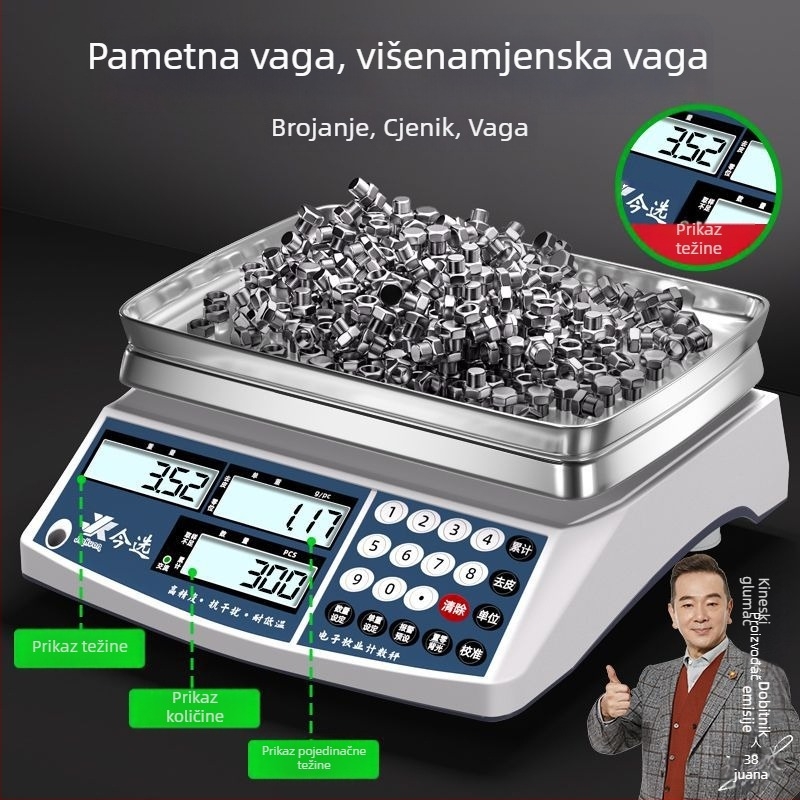 SY brojna vaga — preciznost 0,1 g, raspon mjerenja 0,1 g–40 kg, elektroničko mjerenje, napajanje: baterija ili priključak na mrežu