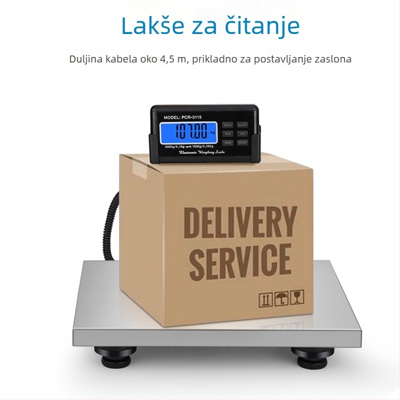 Nehrđajuća čelična poštanska digitalna vaga, stolna vaga, 300 kg kapacitet, Model 3115, Elektronička, Napajanje: baterije ili priključak