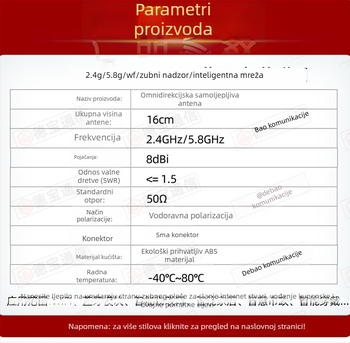 2.4/5.8 GHz dvopojasna WiFi antena za usmjerivač, omnidirekcionalna, sklopiva, 8 dBi, SMA unutarnja igla, 50 Ω, SWR ≤1.5
