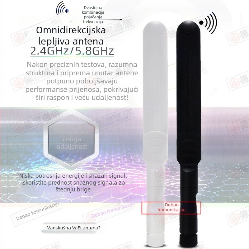 2.4/5.8 GHz dvopojasna WiFi antena za usmjerivač, omnidirekcionalna, sklopiva, 8 dBi, SMA unutarnja igla, 50 Ω, SWR ≤1.5