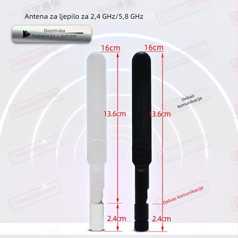 2.4/5.8 GHz dvopojasna WiFi antena za usmjerivač, omnidirekcionalna, sklopiva, 8 dBi, SMA unutarnja igla, 50 Ω, SWR ≤1.5
