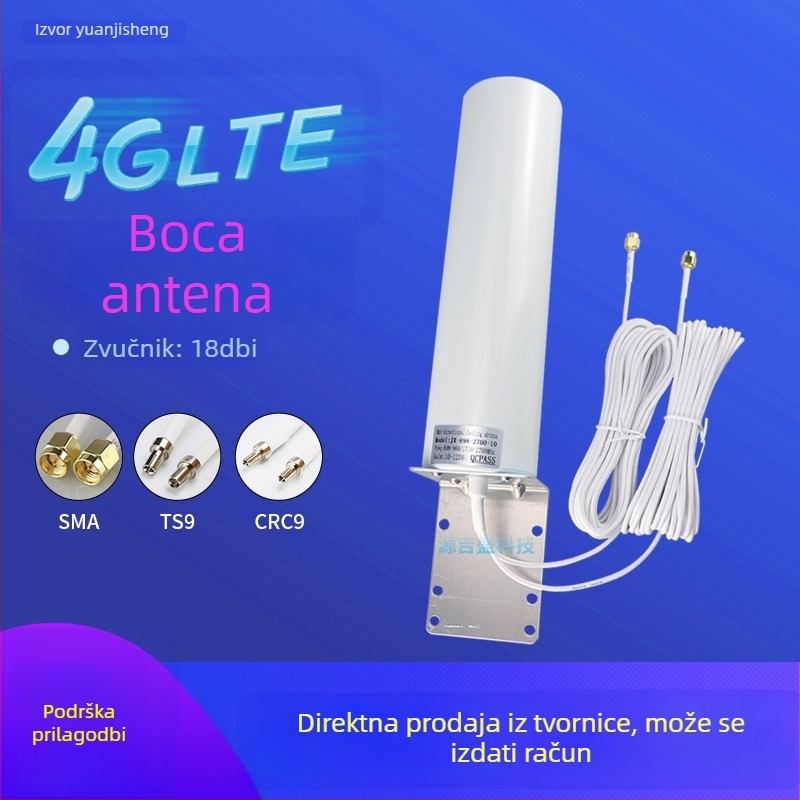 4G gun-barrel antena, omnidirektna vanjska antena za usmjerivač i modem, raspon frekvencija 698-960/1710-2700 MHz, 50 Ω, VSWR ≤ 2.5, 220 V