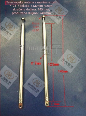 Teleskopska rod antena, plosko freziran dizajn, model 7123-7 Milling Flat