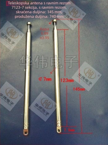 Teleskopska rod antena, plosko freziran dizajn, model 7123-7 Milling Flat