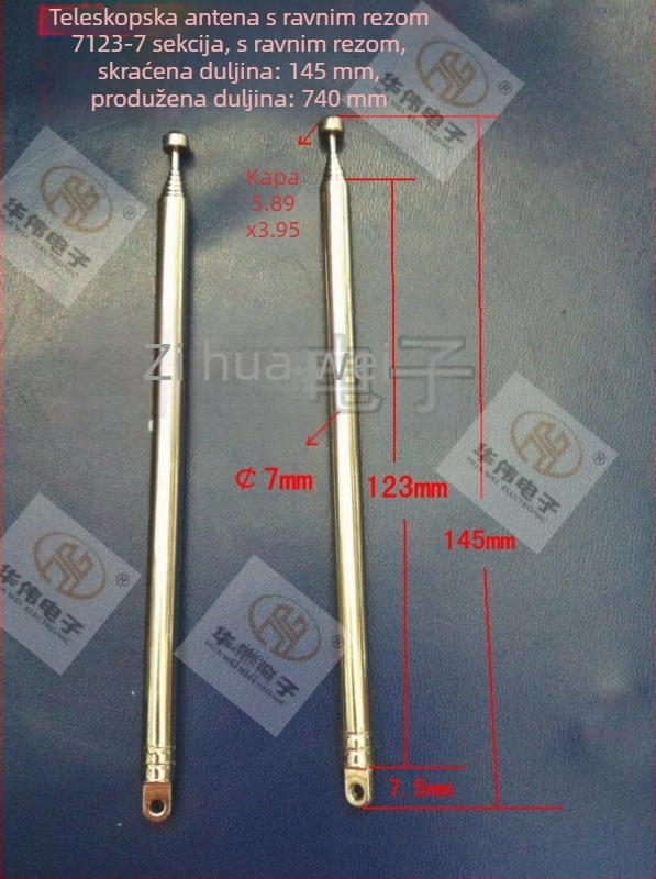 Teleskopska rod antena, plosko freziran dizajn, model 7123-7 Milling Flat