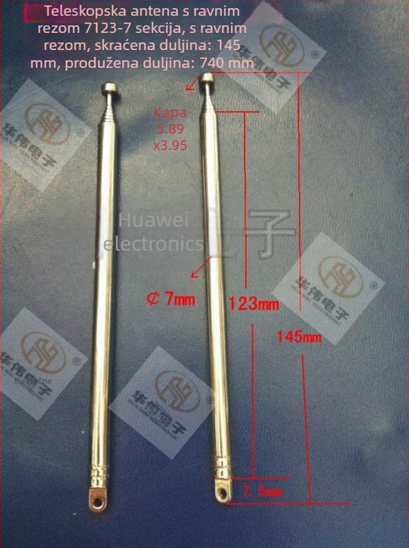 Teleskopska rod antena, plosko freziran dizajn, model 7123-7 Milling Flat