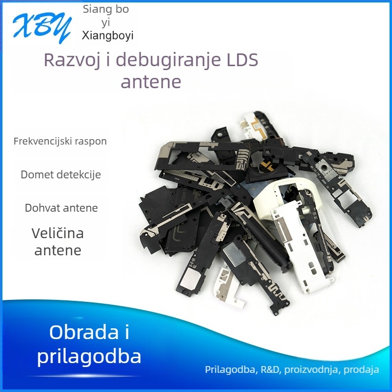 Integrirana antena s LDS laserskim graviranjem za dječje satove, mobitele i Bluetooth slušalice — dobitak 28 dBi, raspon frekvencija 800–5800 MHz, impedancija 50 Ω, SWR podesiv, radno napajanje podesivo