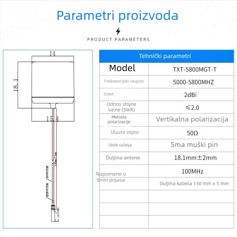 5,8 GHz FPV antena za dron, visok dobitak, lollipop stil, prijenos videa