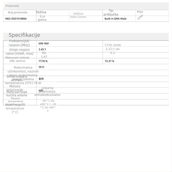 4G vodootporna štapić antena – SMA muški konektor, LTE plug-in, vanjska omnidirekcionalna WiFi antena za pametni dom