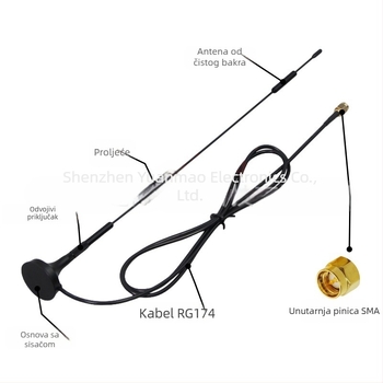Antena s usisnom čašom za 3G/4G LTE Wi‑Fi — dobitak 12 dB, frekvencijski raspon 700–2700 MHz, 50 Ω, SWR ≤ 1.5