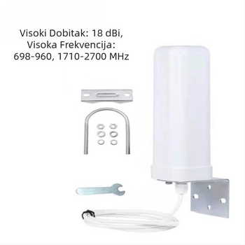 Gun Barrel Antenna Router Modem za 3G/4G LTE, unutarnja/ vanjska upotreba, 12 dBi dobitak, frekvencijski raspon 698–4900 MHz, impedancija 50 Ω, SWR ≤ 1.5, 5 V