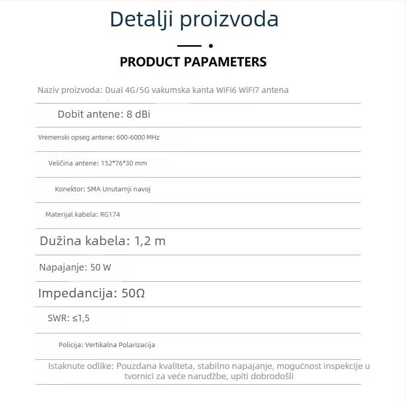 5G/4G antena, kompatibilna s WiFi 6/7, za usmjerivače i mrežne kartice, sklopiva