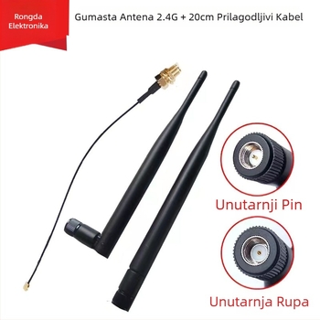 2.4G glue-stick antena s IPX–SMA kabelom, 6 dBi, 2400–2500 MHz, impedancija 50 Ω, SWR ≤ 2, 5 V