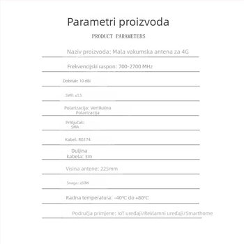 4G antena s usisnom čašom, omnidirekcionalni visokih 10 dBi za usmjerivač i mrežnu karticu, 700–2700 MHz, 50 Ω, SWR <= 1.5, 3–5 V