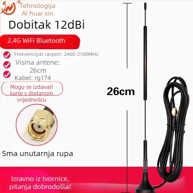 Usisna antenska čašica 2,4 GHz, 12 dB dobitka, WiFi/Bluetooth IoT antena