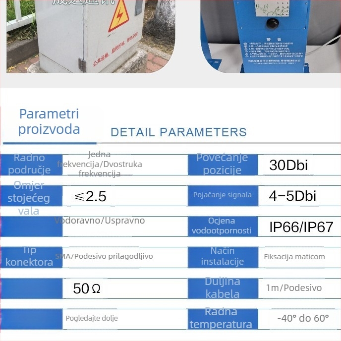 Vanjska vodootporna okrugla antena ormarića, 4G/5G dvopojasna, 2-u-1 GSM/GPRS/WiFi kombinacija, dobitak 28 dB, impedancija 50 Ω, SWR ≤ 2,5, radno napajanje 10 V (model SDTX005)