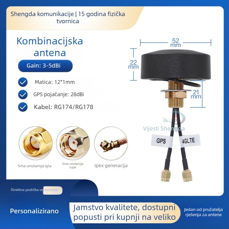 Vanjska vodootporna okrugla antena ormarića, 4G/5G dvopojasna, 2-u-1 GSM/GPRS/WiFi kombinacija, dobitak 28 dB, impedancija 50 Ω, SWR ≤ 2,5, radno napajanje 10 V (model SDTX005)