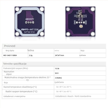 NFC i RFID antena, 13,56 MHz, PCB materijal, vijčano pričvršćivanje