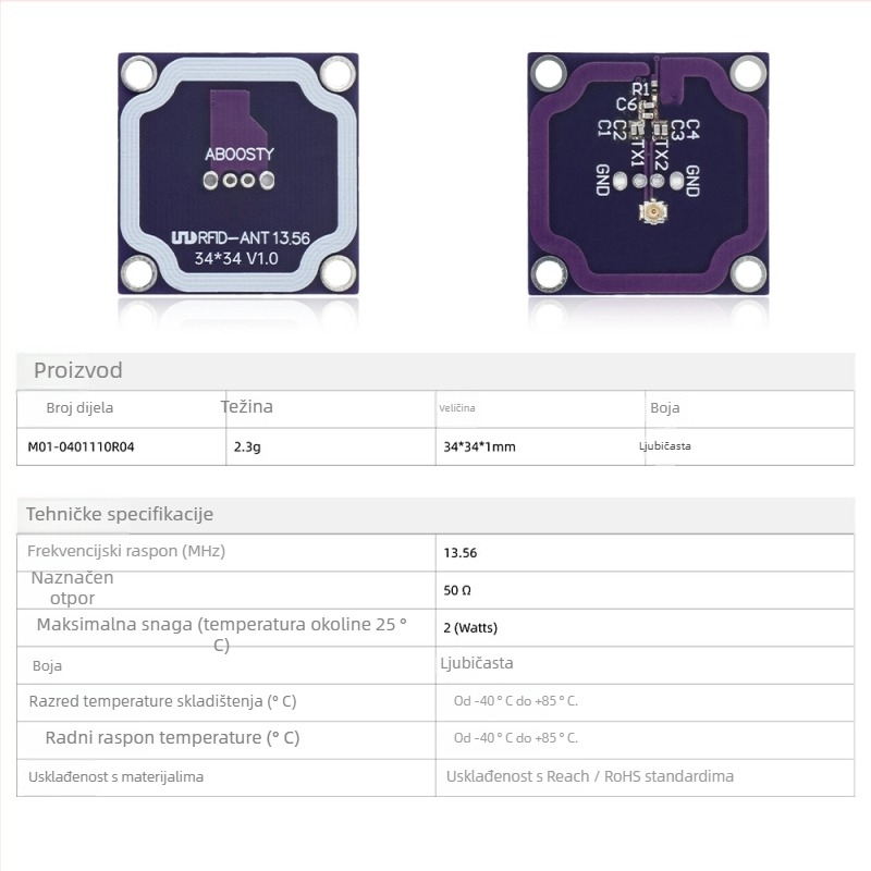 NFC i RFID antena, 13,56 MHz, PCB materijal, vijčano pričvršćivanje