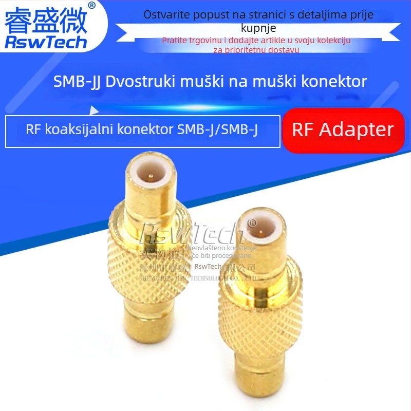SMB-JJ RF koaksijalni priključak, 50 Ω, zlatno obloženi, ravni prolaz, dvostrani adapter, nosač antene