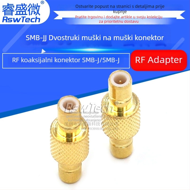 SMB-JJ RF koaksijalni priključak, 50 Ω, zlatno obloženi, ravni prolaz, dvostrani adapter, nosač antene