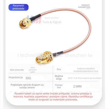SMA muški na SMA ženski 316 nehrđajući čelik, adapter kabel/produžni kabel za Wi‑Fi modul 0-6 GHz (3G/4G/5G)