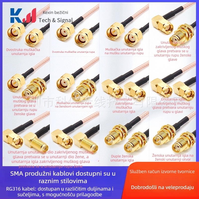 SMA muški na SMA ženski 316 nehrđajući čelik, adapter kabel/produžni kabel za Wi‑Fi modul 0-6 GHz (3G/4G/5G)
