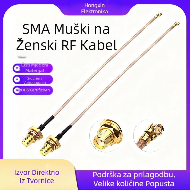 SMA muški na SMA ženski RF kabel za produženje, 50 Ω, duljina 15 cm