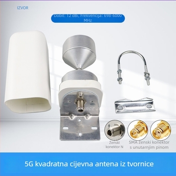 Vanjska omnidirekcijska barrel antena za usmjerivače, vodootporna, visok dobitak; raspon frekvencija 698–6000 MHz, 12 dBi, impedancija 50 Ω, SWR ≤ 1.5, SMA priključak.