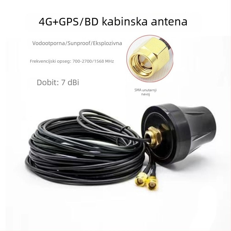 GPS BeiDou gljiva antena, 4G dvodijelna ormarić antena, vodootporna, satelitsko pozicioniranje za punionice; raspon frekvencija 700–2700/1568 MHz; dobitak 7/28 dBi; impedancija 50 Ω; SWR ≤1.5; napajanje 3–5 V