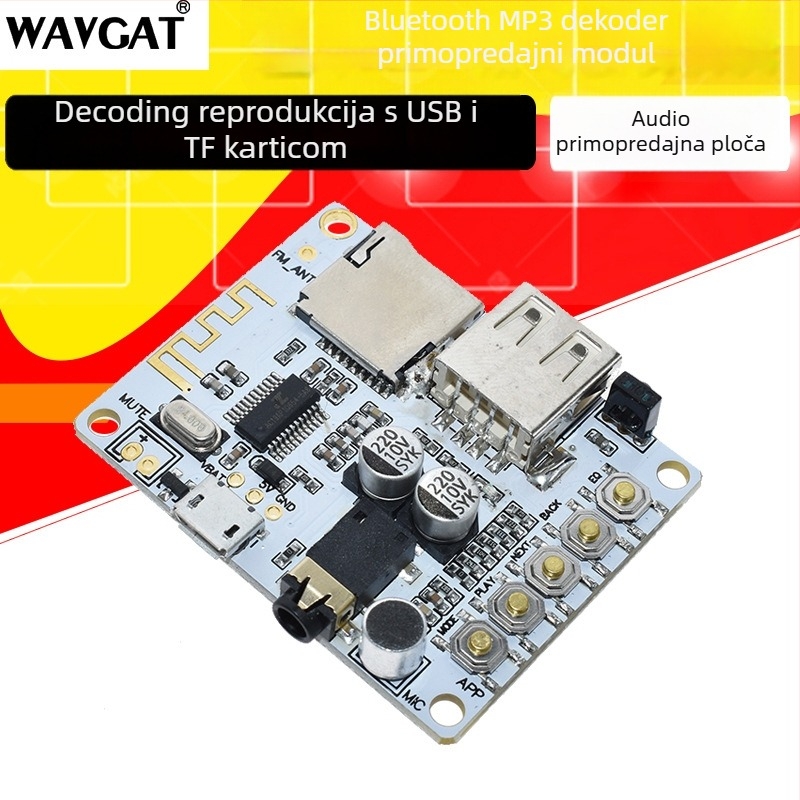 Bežična Bluetooth audio prijemna pločica s dekodiranjem i reprodukcijom, podrška USB i TF kartici, prednji izlaz