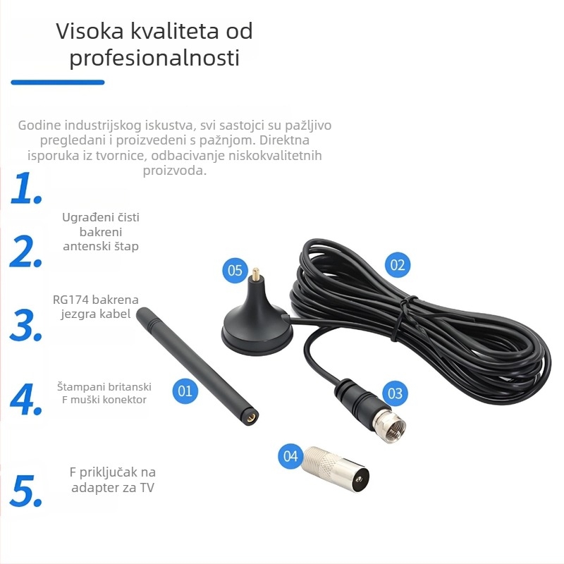DVB-T2 unutarnja antena za digitalnu televiziju, europski standard, dizajn s usisnom čašom, snažan prijem signala