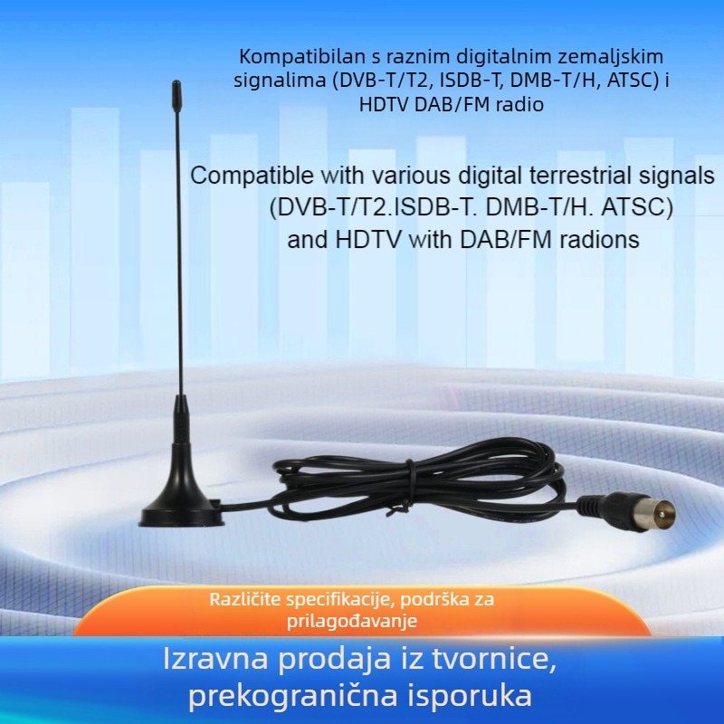DVB-T unutarnja antena s usisnom čašom, visok dobitak za digitalnu TV, kabel 1,5 m