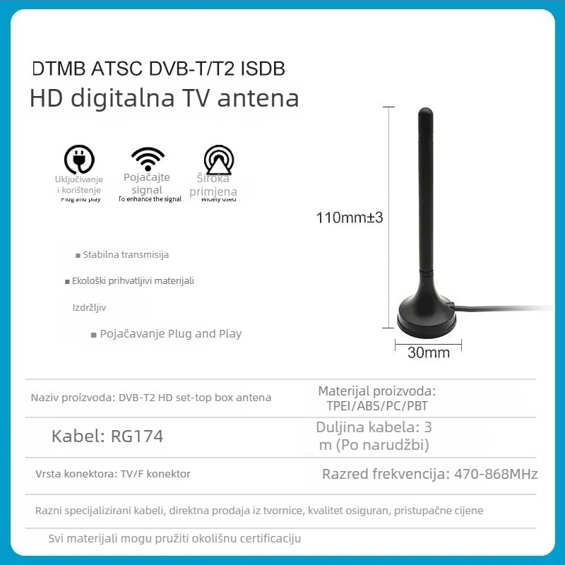Unutarnja TV antena za FM, DTMB, DVB-T, ISDB – Wei han WH035 – Glavna tržišta: Kina, Ostalo