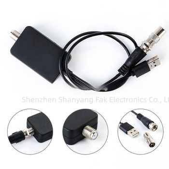 Shanyang longke TV antena pojačalo za HDTV — Dobitak 20 dB; Raspon frekvencija 172–240 / 470–860 MHz; Izlazna impedancija 75 Ω; SWR ≤ 1.5; Napajanje 5 V