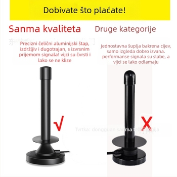 Cilindrična HD antena za unutarnju i vanjsku digitalnu televiziju, magnetska baza i omnidirekcijski vakuumski nosač