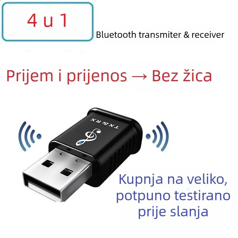 MSD168 USB Bluetooth odašiljač-prijemnik 5.0 s 3.5mm AUX, Plug‑and‑Play, bez vanjskog napajanja, doseg 10 m