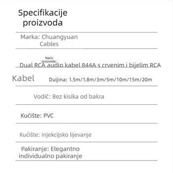 AV kabel: 3,5 mm ženski na 2x RCA, bakreno jezgro, niklani konektori, PVC omotač