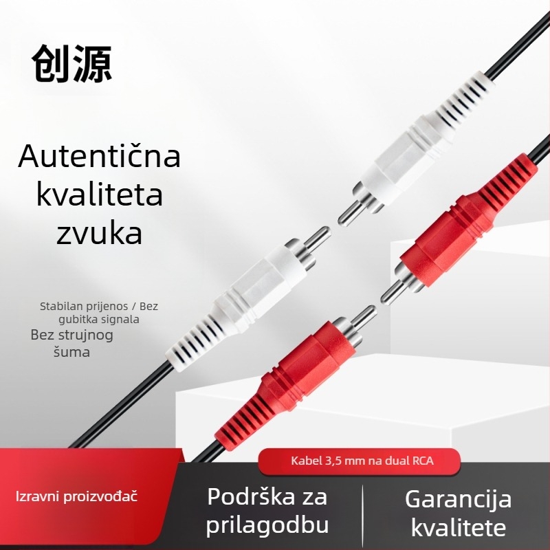 AV kabel: 3,5 mm ženski na 2x RCA, bakreno jezgro, niklani konektori, PVC omotač