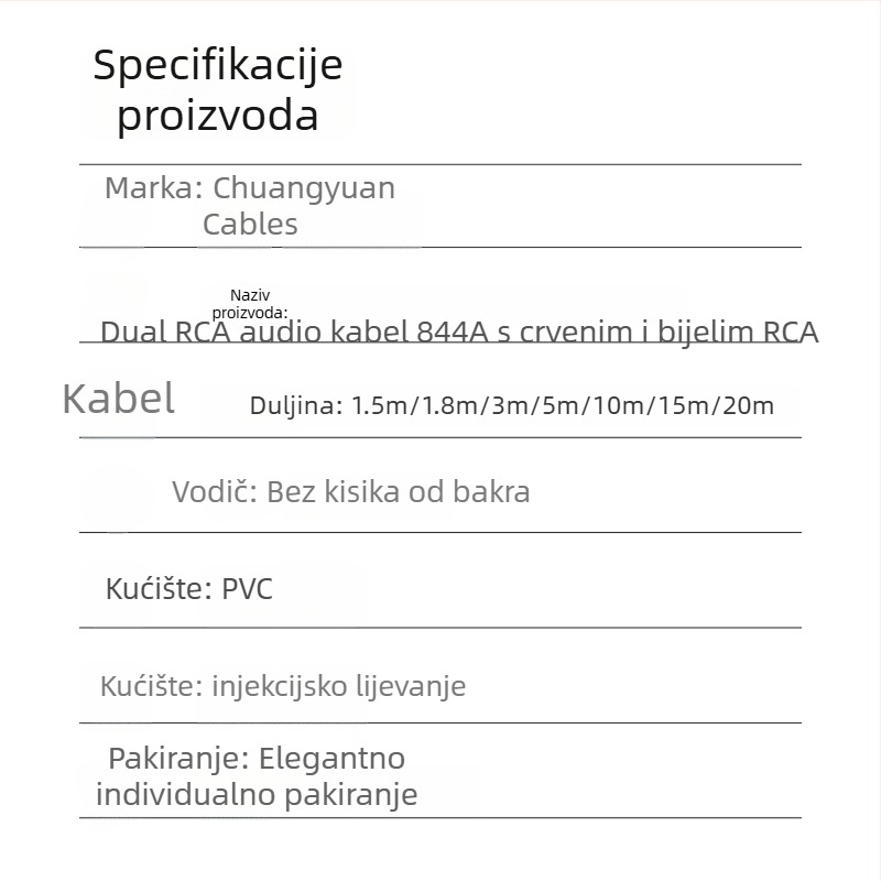 AV kabel: 3,5 mm ženski na 2x RCA, bakreno jezgro, niklani konektori, PVC omotač