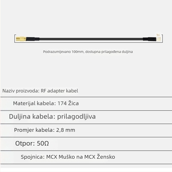 MCX ravna žena na MCX zakrivljeni muški produžni kabel RG174 s pletenim bakrenim vodičem