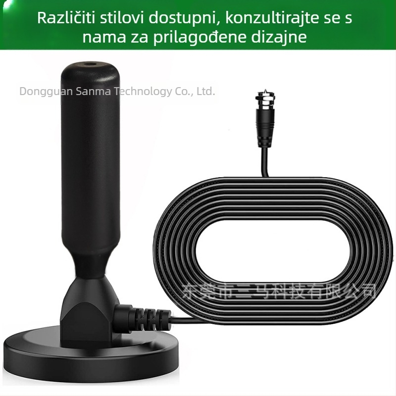 HD unutarnja TV antena DVB-T2/DTMB, DTMB kompatibilna, raspon frekvencija 174–240 & 470–862 MHz, dobitak 25, impedancija 75 Ω, SWR ≤ 1.5