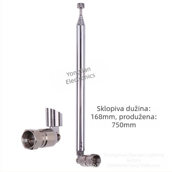 F head 7120 teleskopska FM antena, set od 5 dijelova, TV muški 3,5 mm BNC priključak
