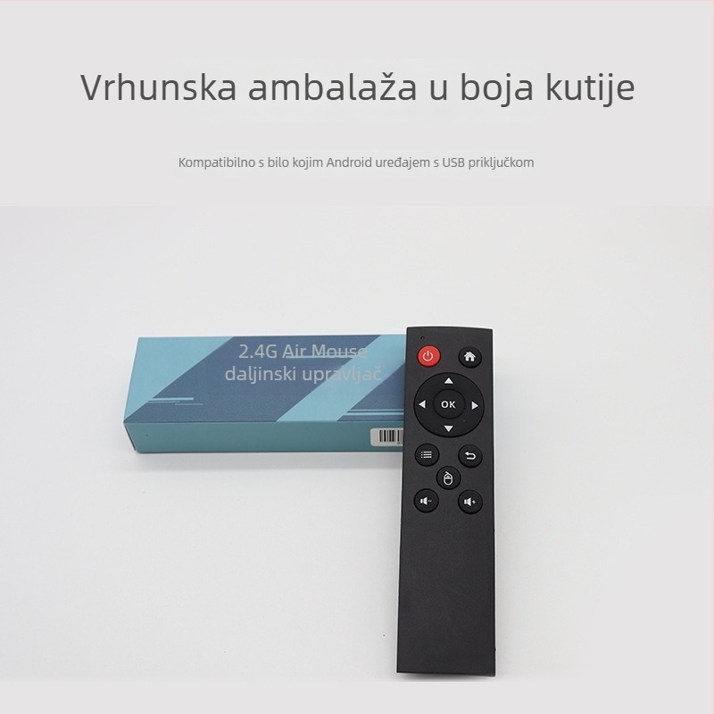 2.4G bežični daljinski upravljač s USB sučeljem za set-top kutije, računala, projektore i Android uređaje — domet 15–20 m; USB prijemnik uključen; model X1201-126