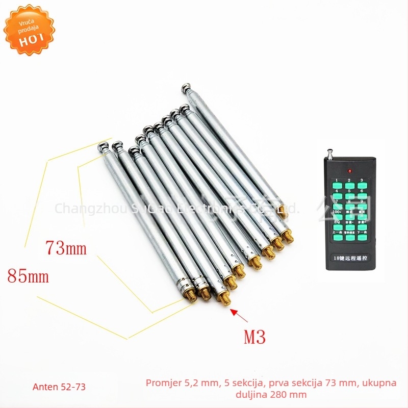 Honggao Electronics 5273 Teleskopska izvlačna antena s daljinskim upravljačem, 433 MHz, 75 Ω
