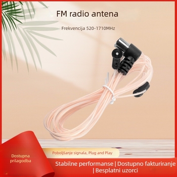 Kućna FM antena za poboljšanje prijema signala, prozirna, 2 m duljine, dvostruki paralelni kabel, muški priključak